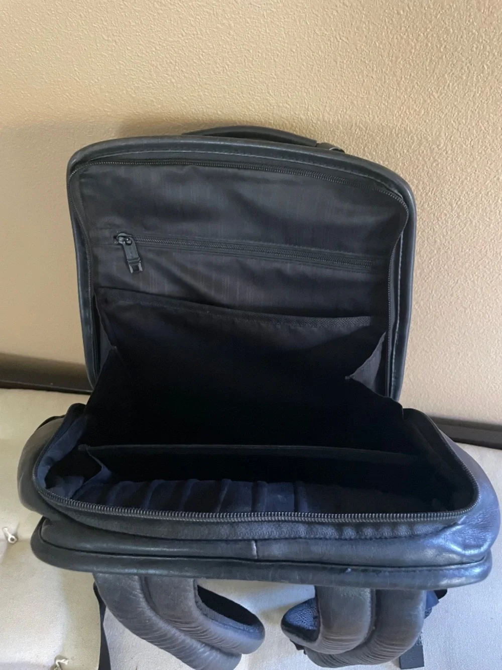 TUMI Black Leather Laptop Backpack